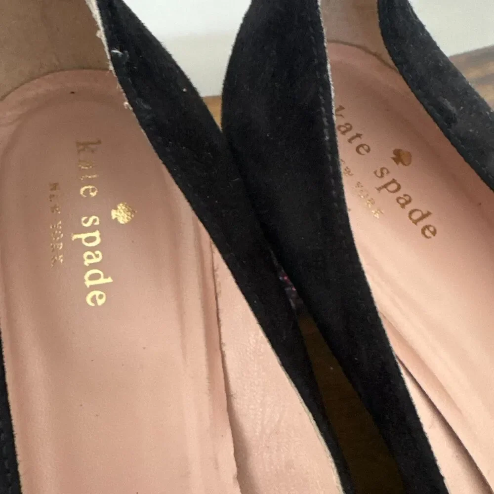 Kate Spade Made in Italy Black Suede Pumps Women's 10M Glitter Block Heels